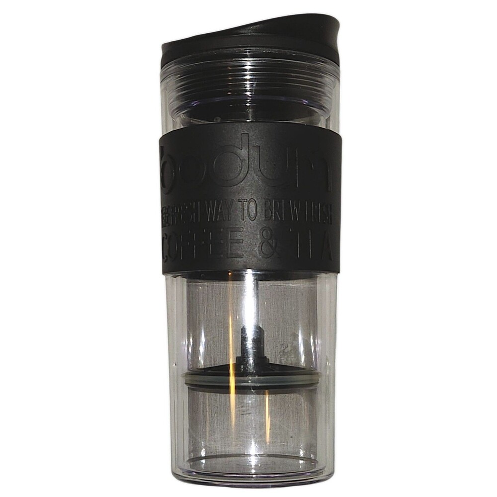 Bodum 15 oz Travel Double Wall French Press Coffeemaker, Plastic, Black & Clear